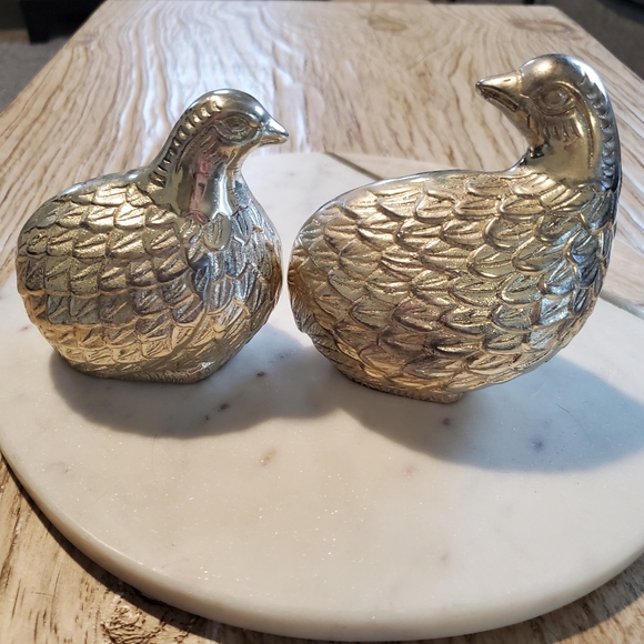 Mid-Century Small Figurines Pair of Quail Partridge Bird Guinea Hen Vintage - Picture 5 of 5